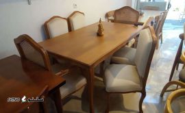 میز ناهارخوری ۶ نفره فرانسوی با صندلی حصیری اصفهان
